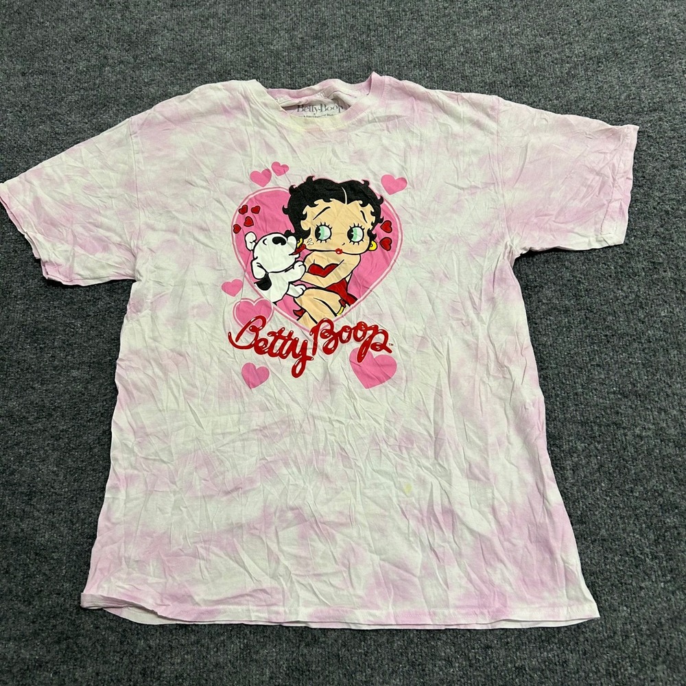 Betty Boop T-Shirt Womens Size Large Pink Tie Dye Graphic Short Sleeve Cotton